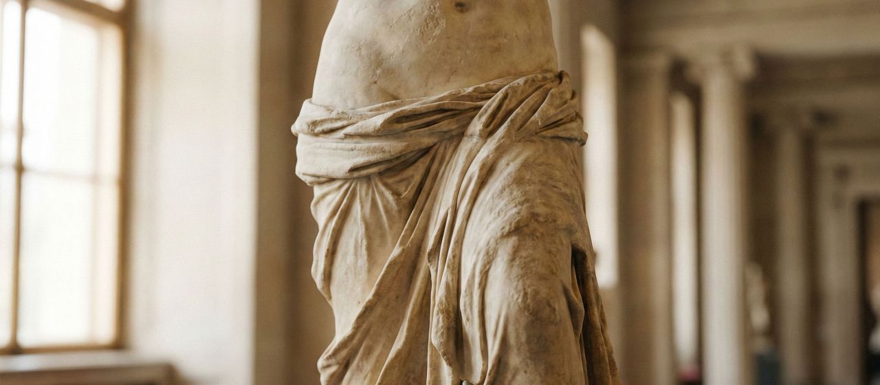Classical marble sculpture of a woman representing historical beauty standards.