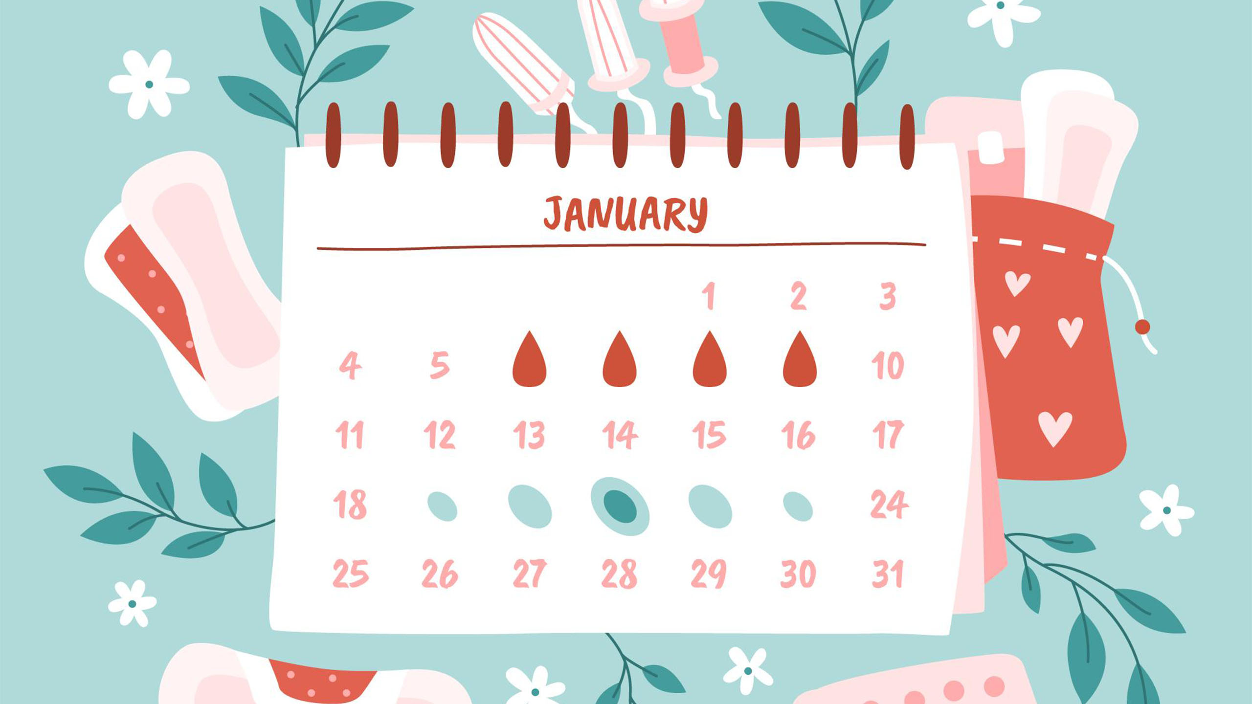 Menstrual cycle calendar with highlighted dates and feminine accessories by freepick
