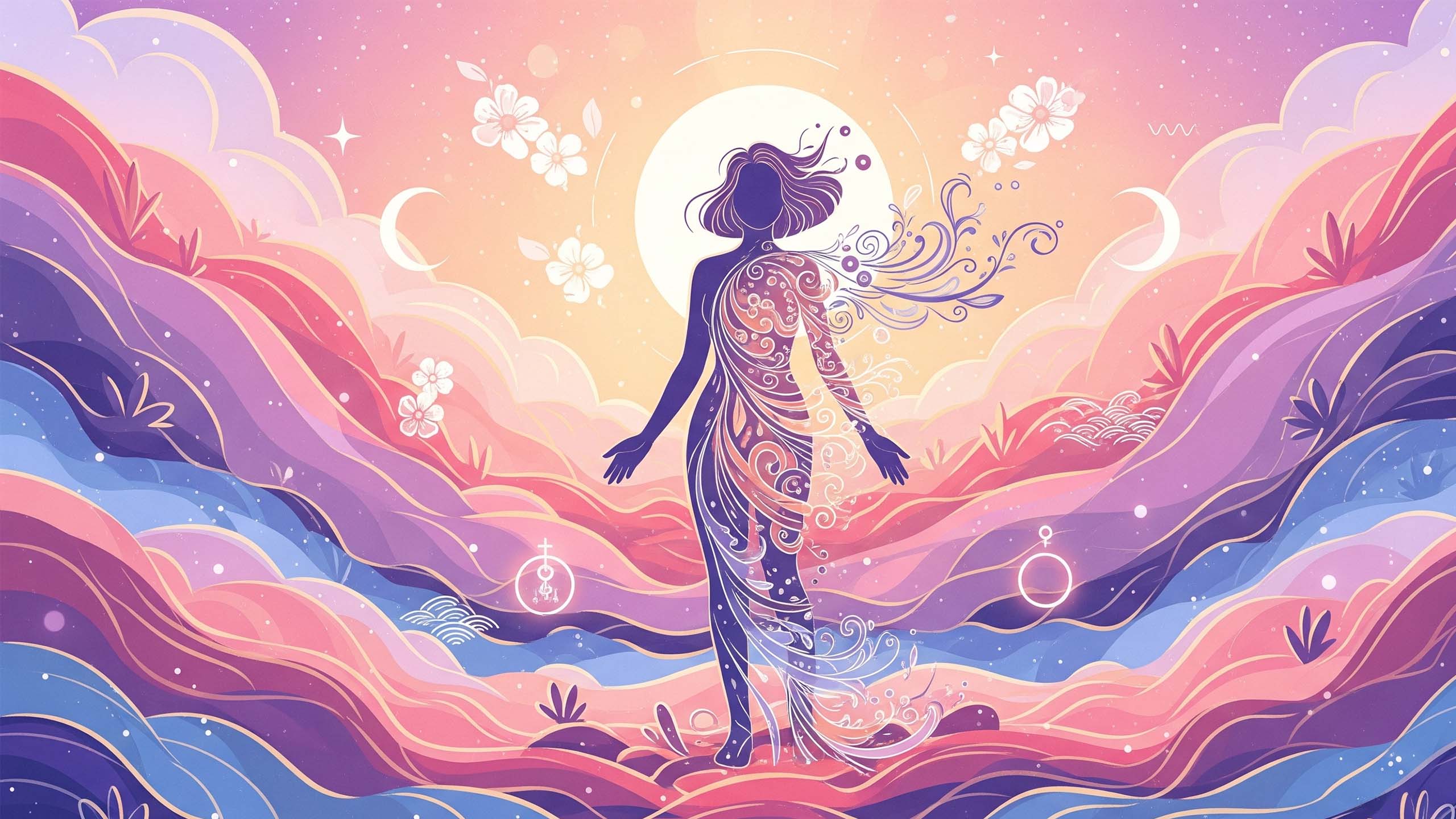 Ilustración neutra y suave que sugiere salud vaginal y equilibrio hormonal