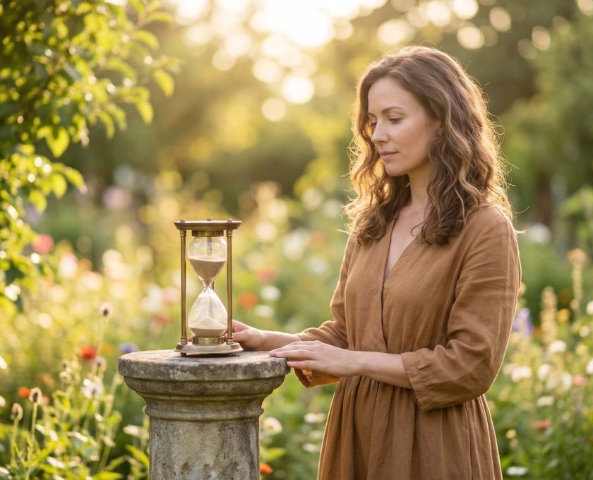 A modern woman reflecting on the natural seasons of life and fertility.