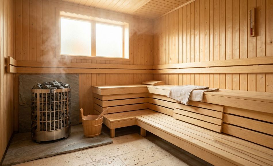 A warm wooden sauna interior with natural light — representing body comfort traditions across world cultures