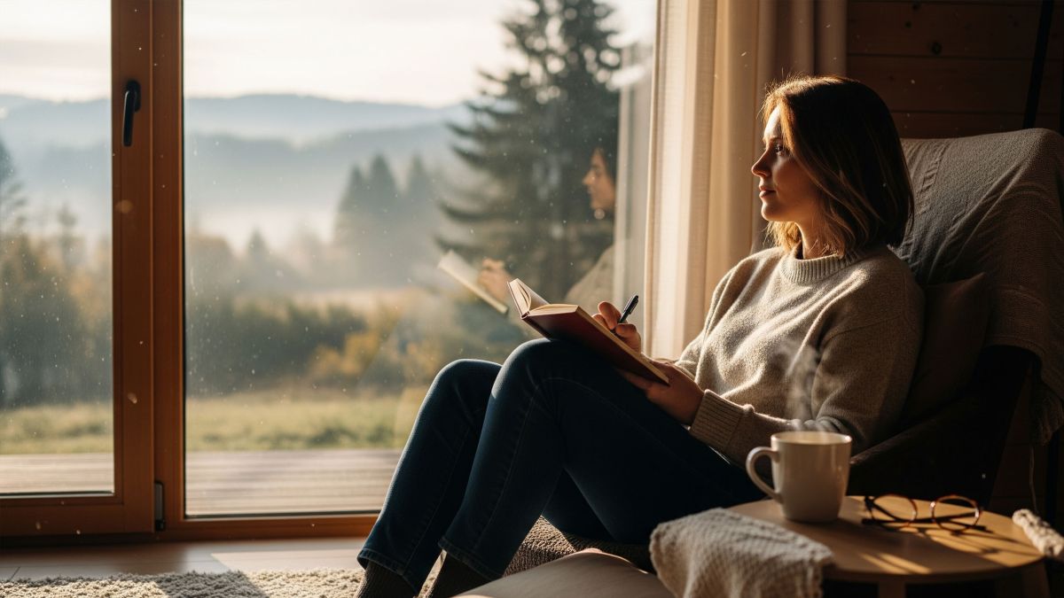 Person führt ein Tagebuch, um Selbstbewusstsein zu entwickeln.