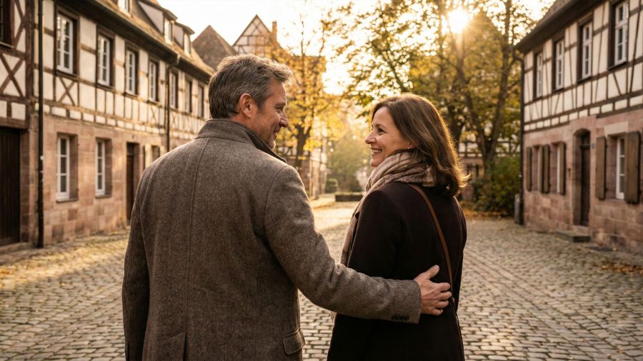 Ein sicherer Mann zeigt schützende, traditionelle Führungsqualitäten bei einem Date.