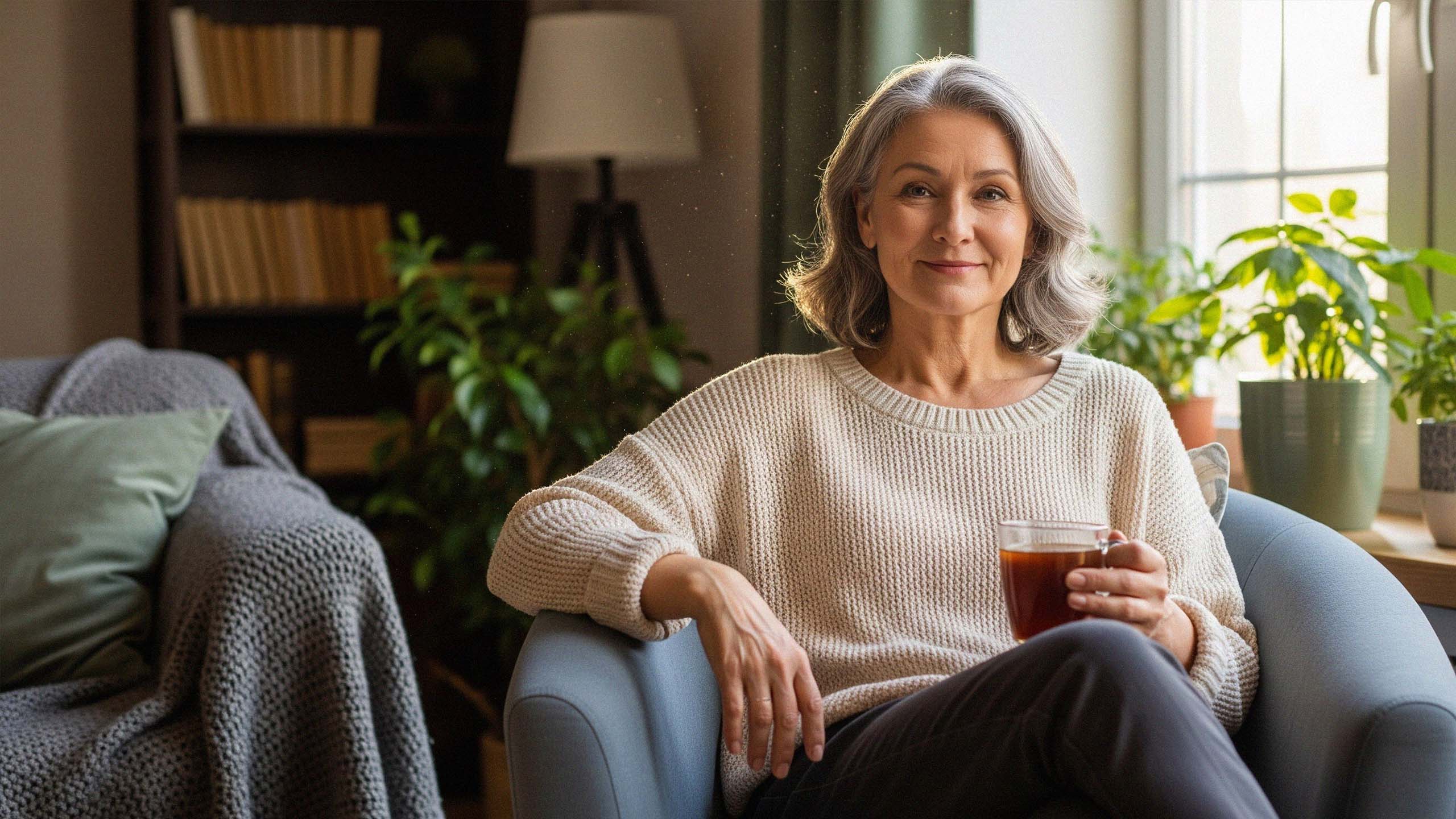 Selbstbewusste Frau akzeptiert Ver&auml;nderungen in den Wechseljahren