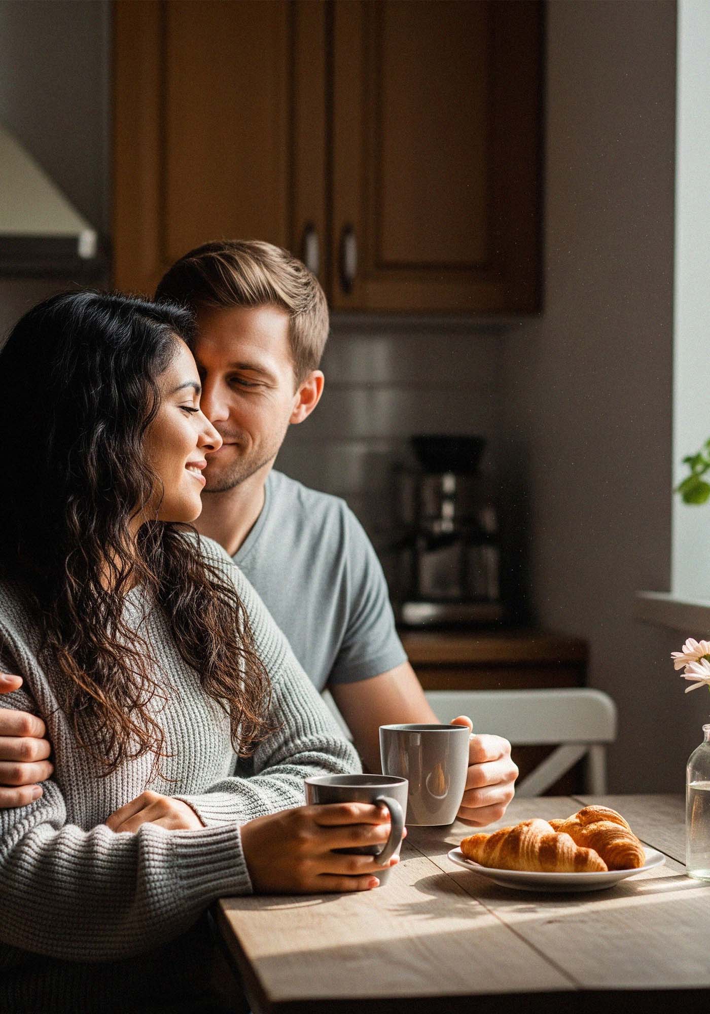 Paar genießt Morgenkaffee als Teil täglicher Romantik-Rituale