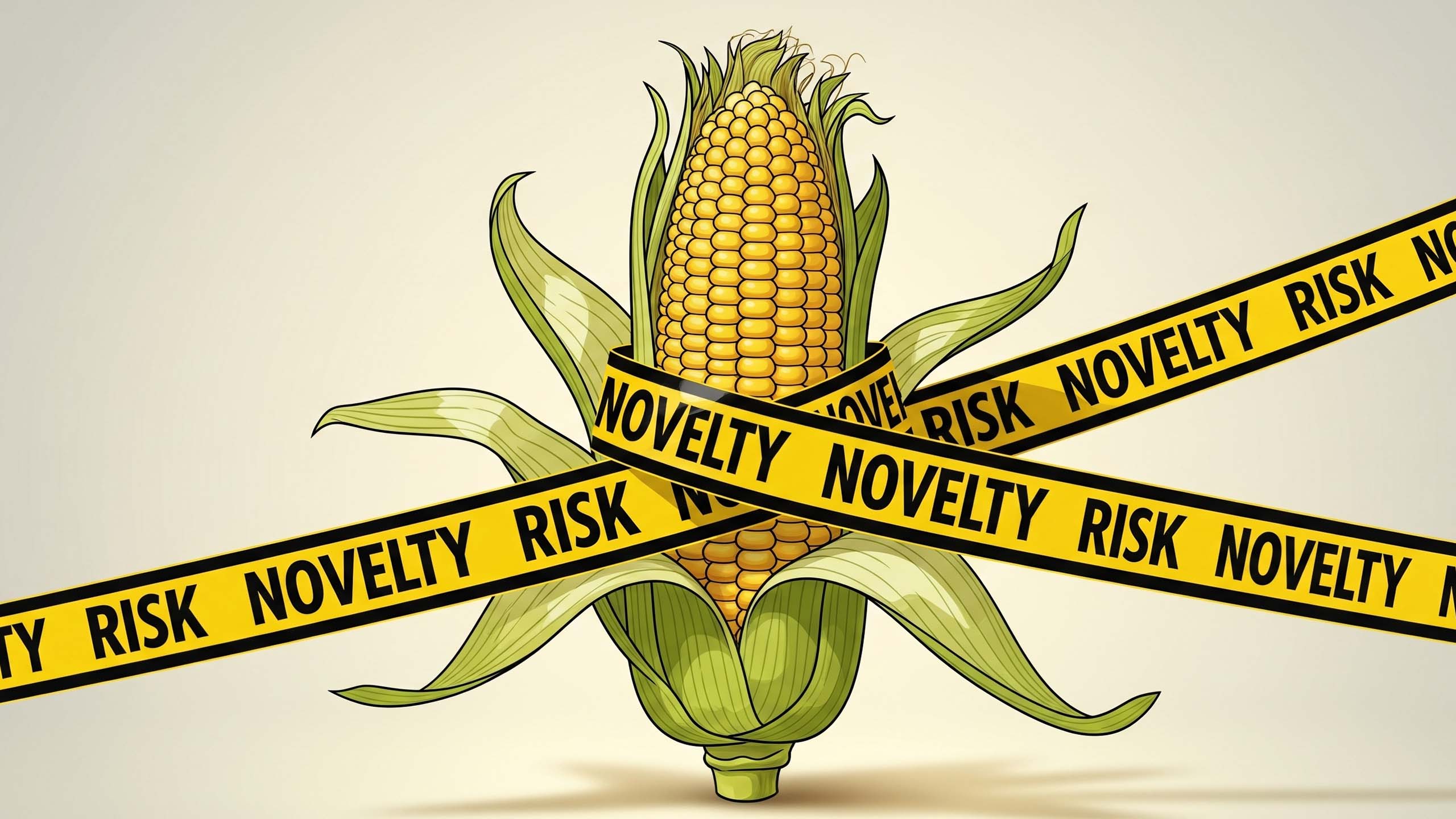 Stylized ear of corn wrapped in caution tape &mdash; novelty and safety in sexual experimentation