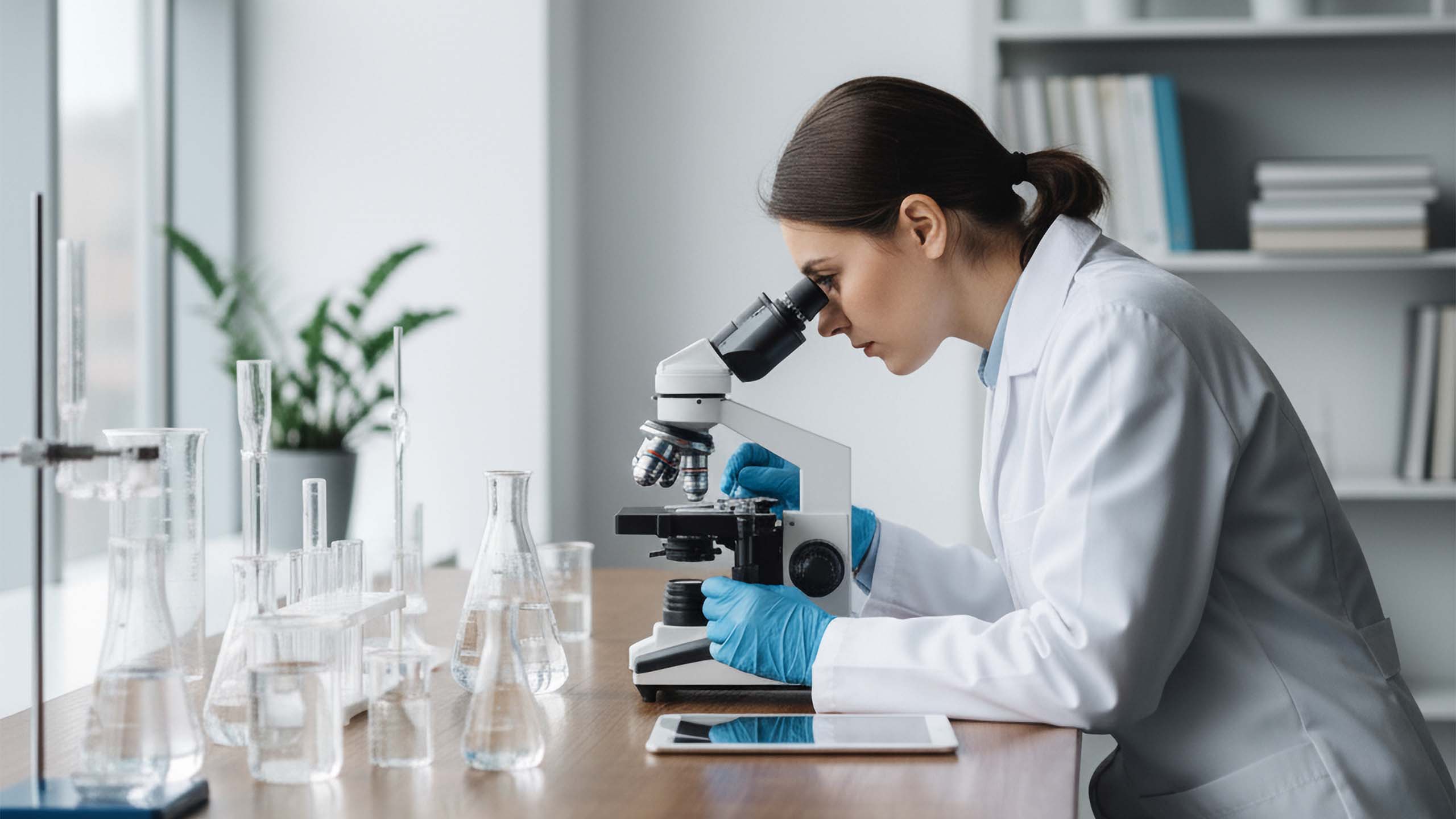 Researcher studying vaginal health under microscope