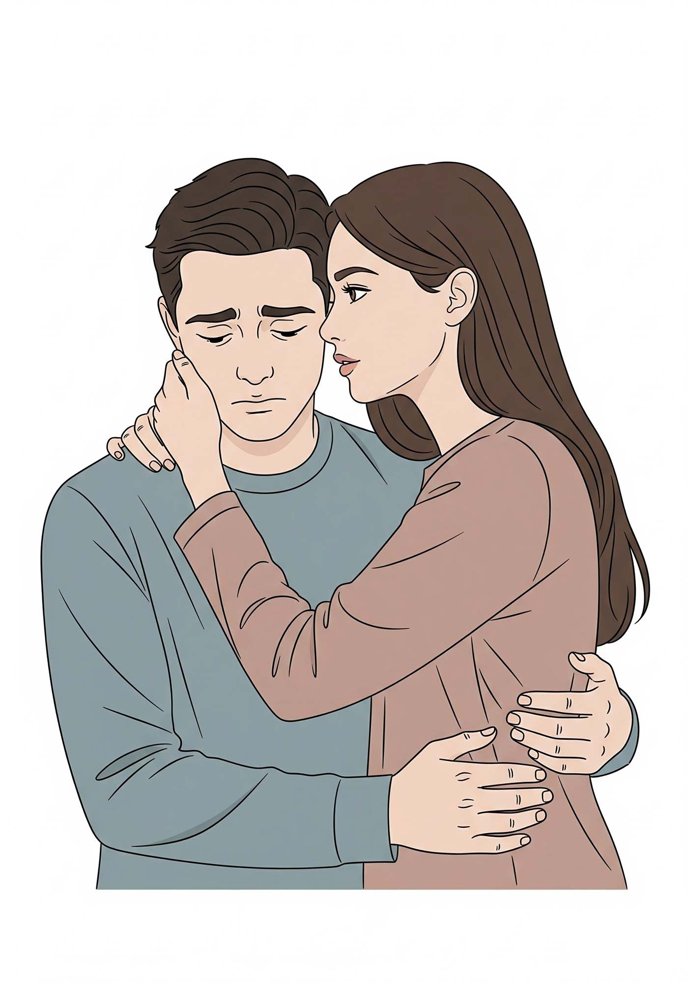 Pareja íntima abrazándose, el hombre está obsesionado con el tamaño pequeño de su pene