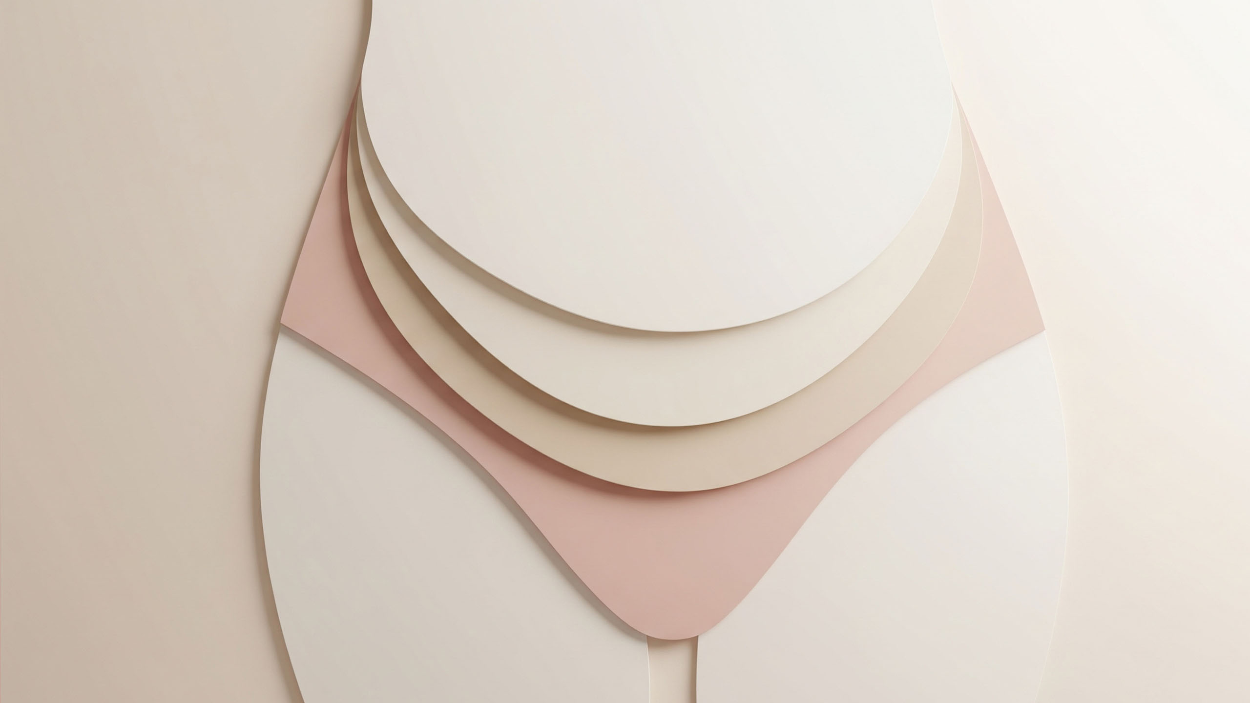 Imagen abstracta con formas suaves y superpuestas que representan el cuidado delicado para la piel sensible de la vulva.