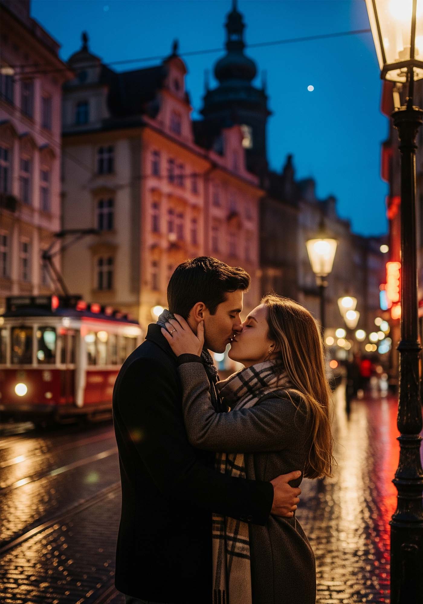 Normes d'intimité : un couple occidental s'embrasse dans la rue