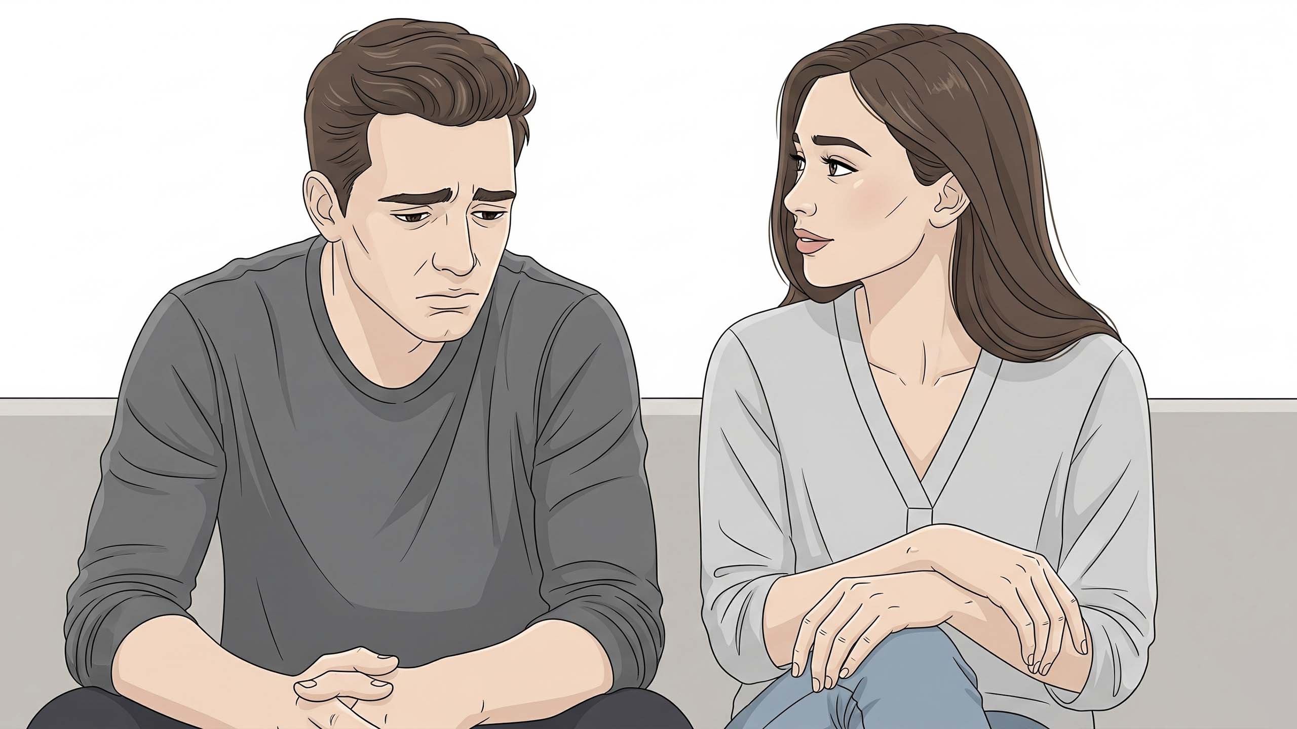 Un couple en train d&rsquo;avoir une conversation calme dans un cadre intime.