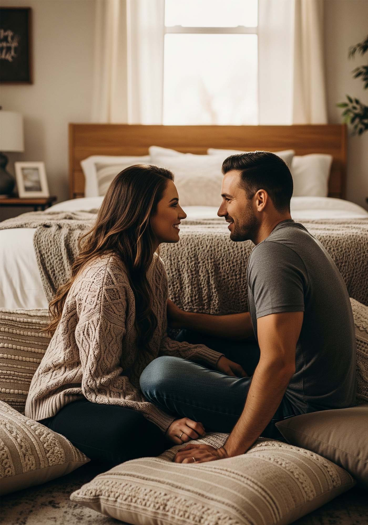 Couple pratiquant des habitudes de communication quotidiennes dans la chambre à coucher