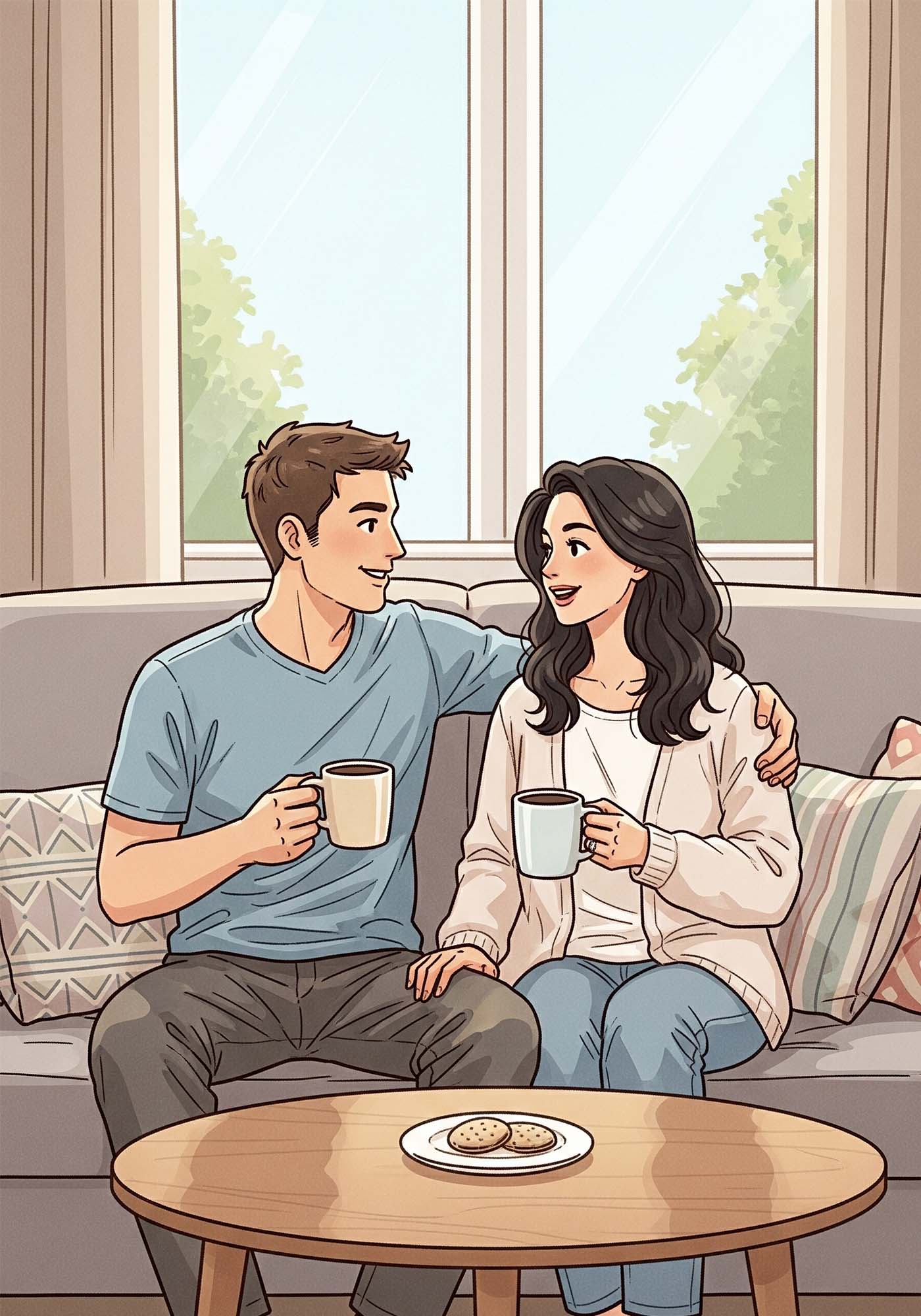 un couple prenant un café tout en parlant de sexe