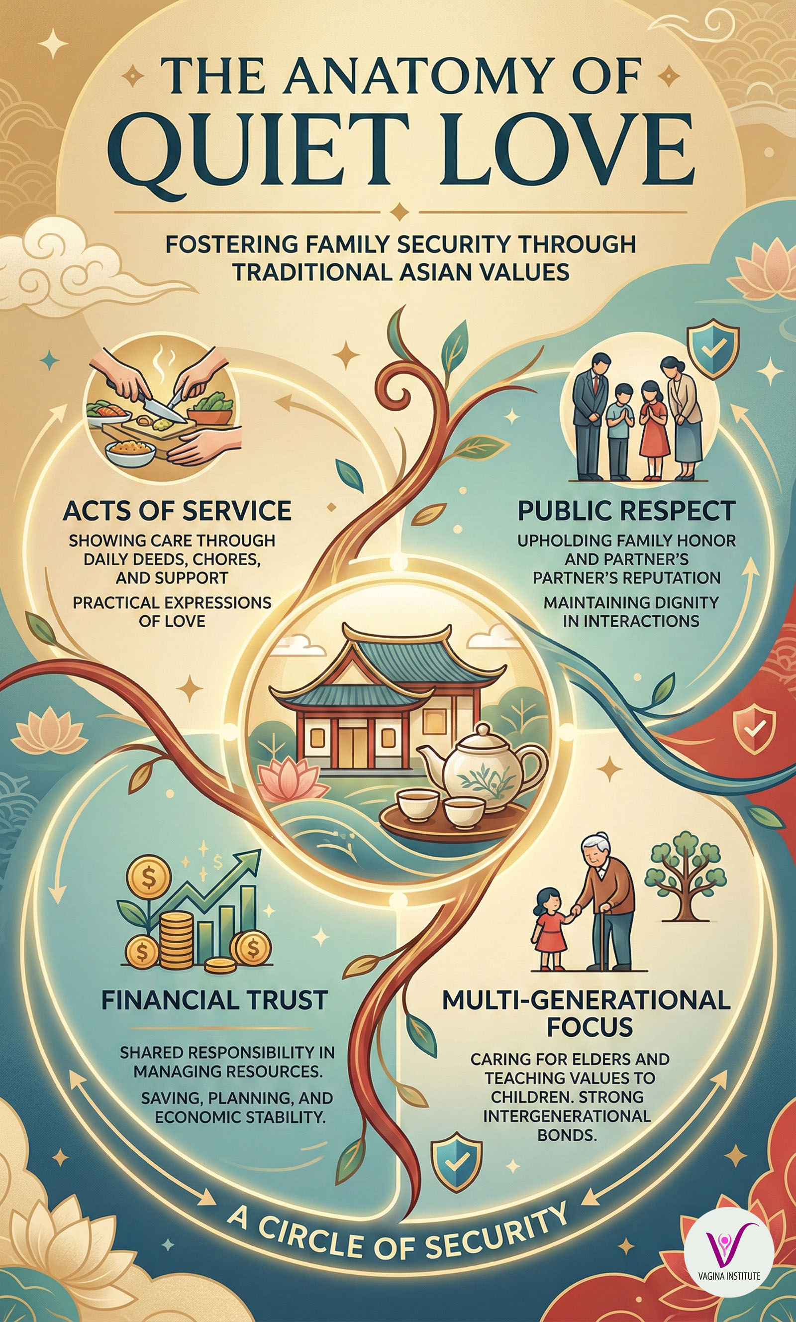 Infographic: The Anatomy of Quiet Love showing traditional Asian values in marriage