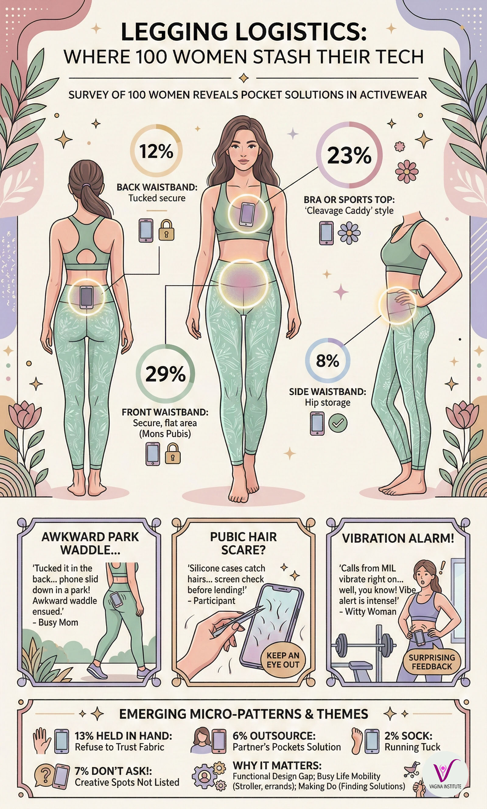 Infographic: Legging Logistics, where 100 women stash their tech?