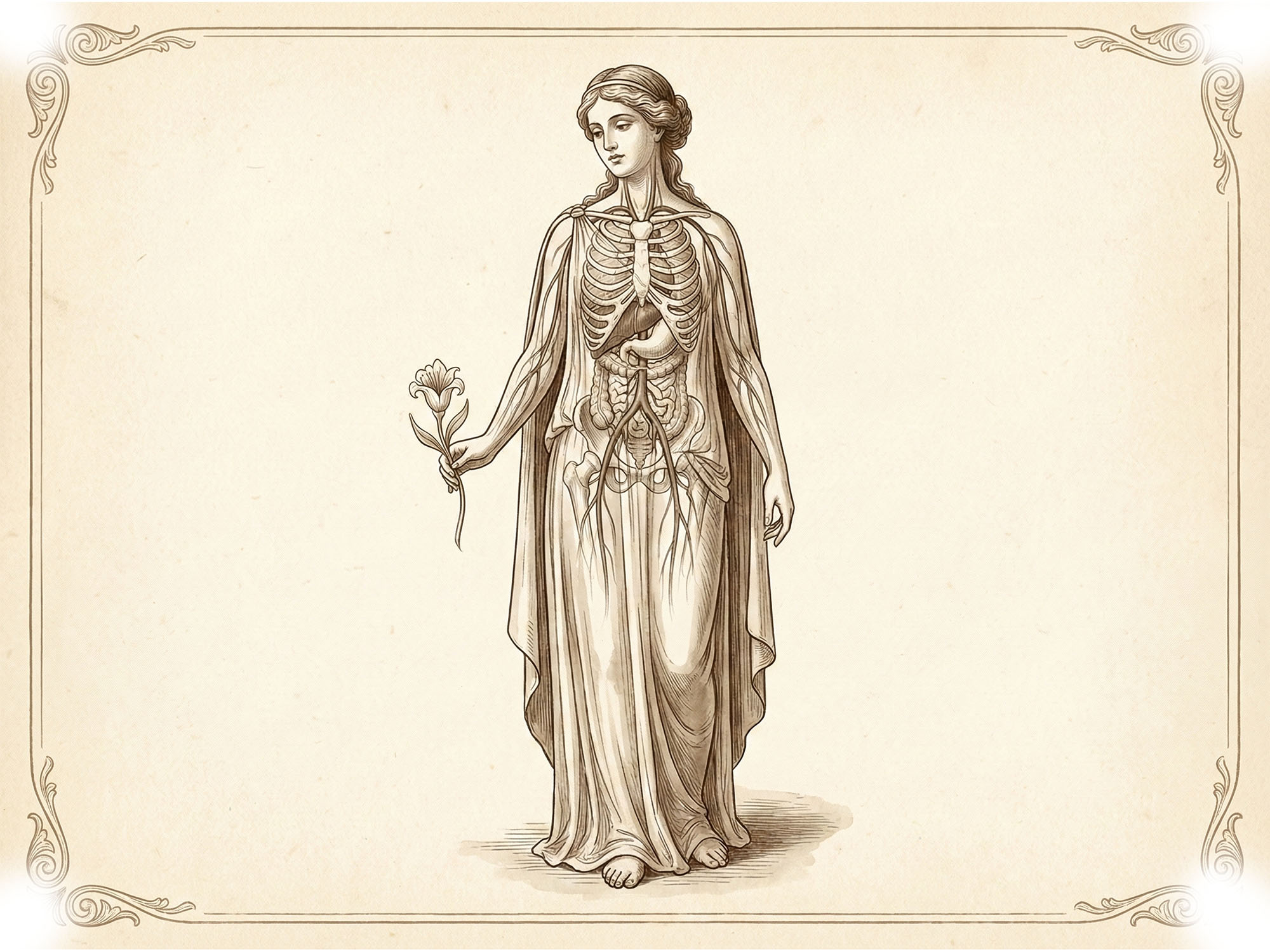 19th-century vintage anatomical illustration of a woman