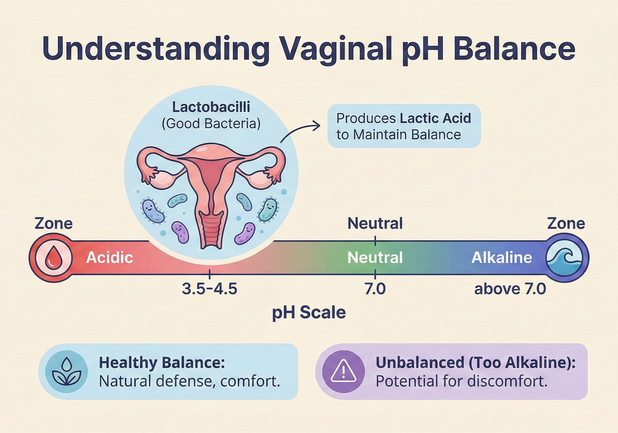 Simple illustration explaining vaginal pH balance