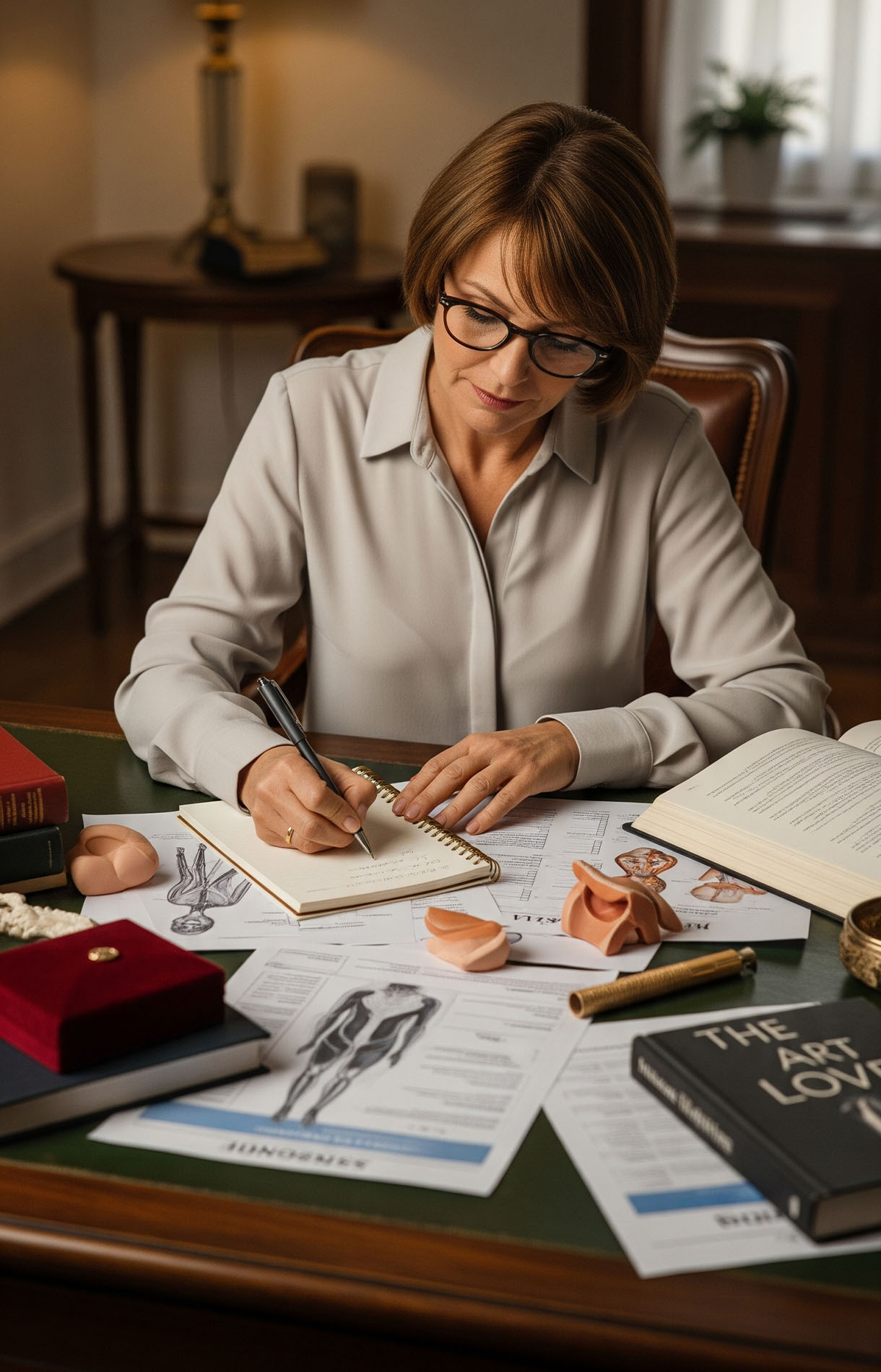 Una mujer trabajando en estadísticas sobre el tamaño de la vagina e información sobre la misma.