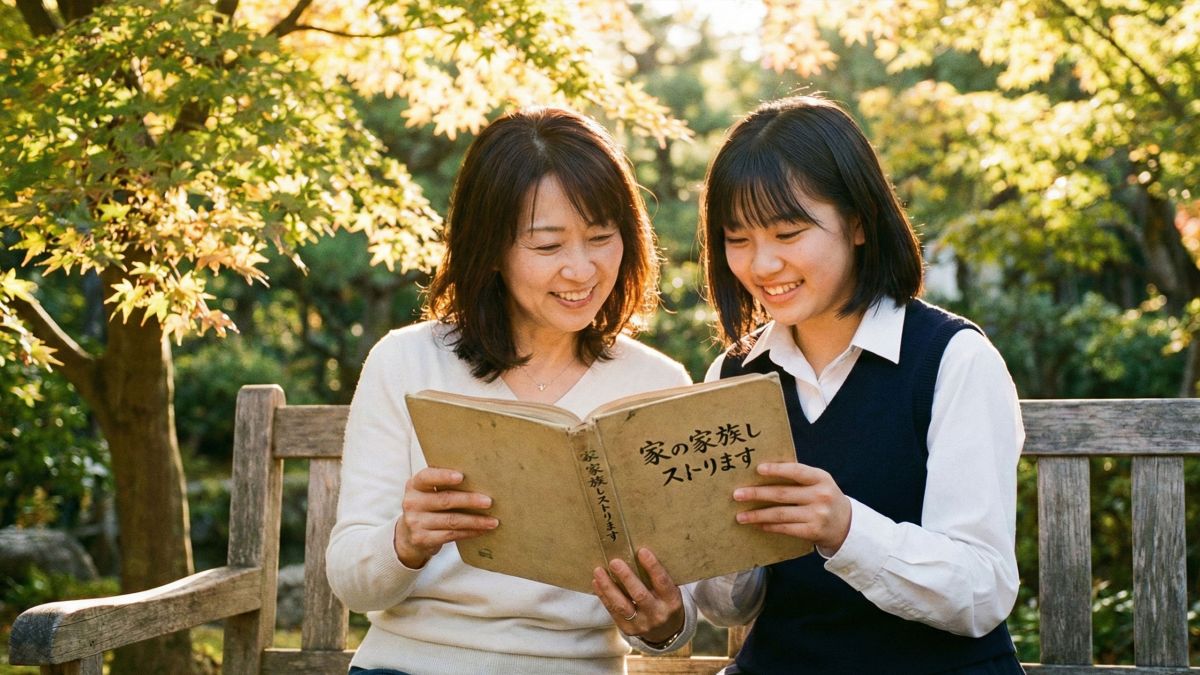 穏やかな環境で、母親が娘に伝統的な価値観を教えている様子。