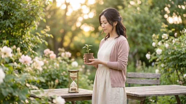 人生と妊娠力の自然な季節について思いを巡らせる現代の女性。