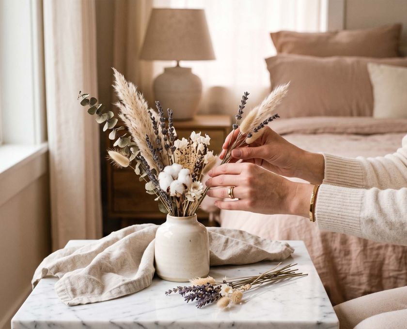 Soft, feminine flat-lay representing self-care and personal wellness history