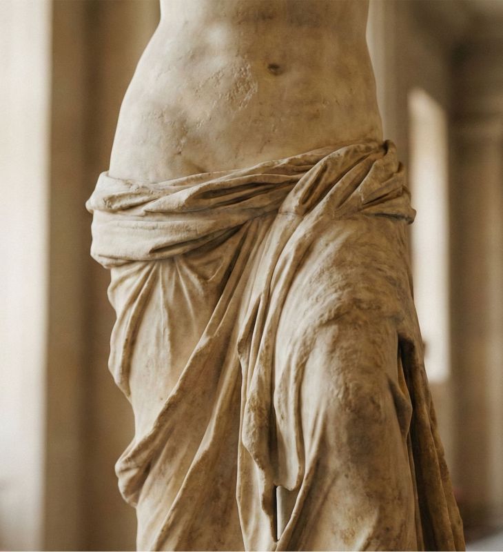 Classical marble sculpture of a woman representing historical beauty standards.