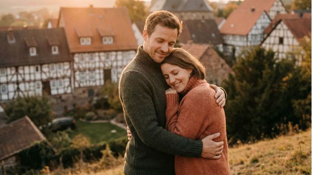 Eine Frau, die sich in einer traditionellen Beziehung sicher und geschätzt fühlt.