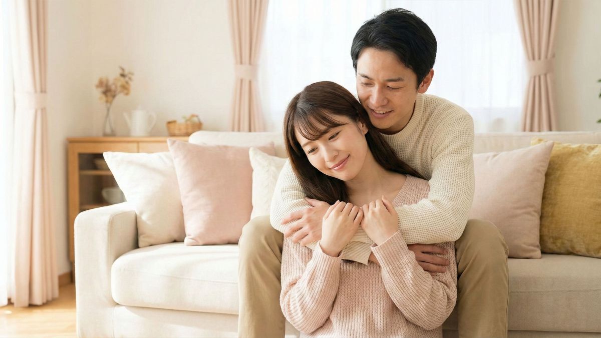 伝統的な関係の中で安心し、大切にされていると感じる女性。