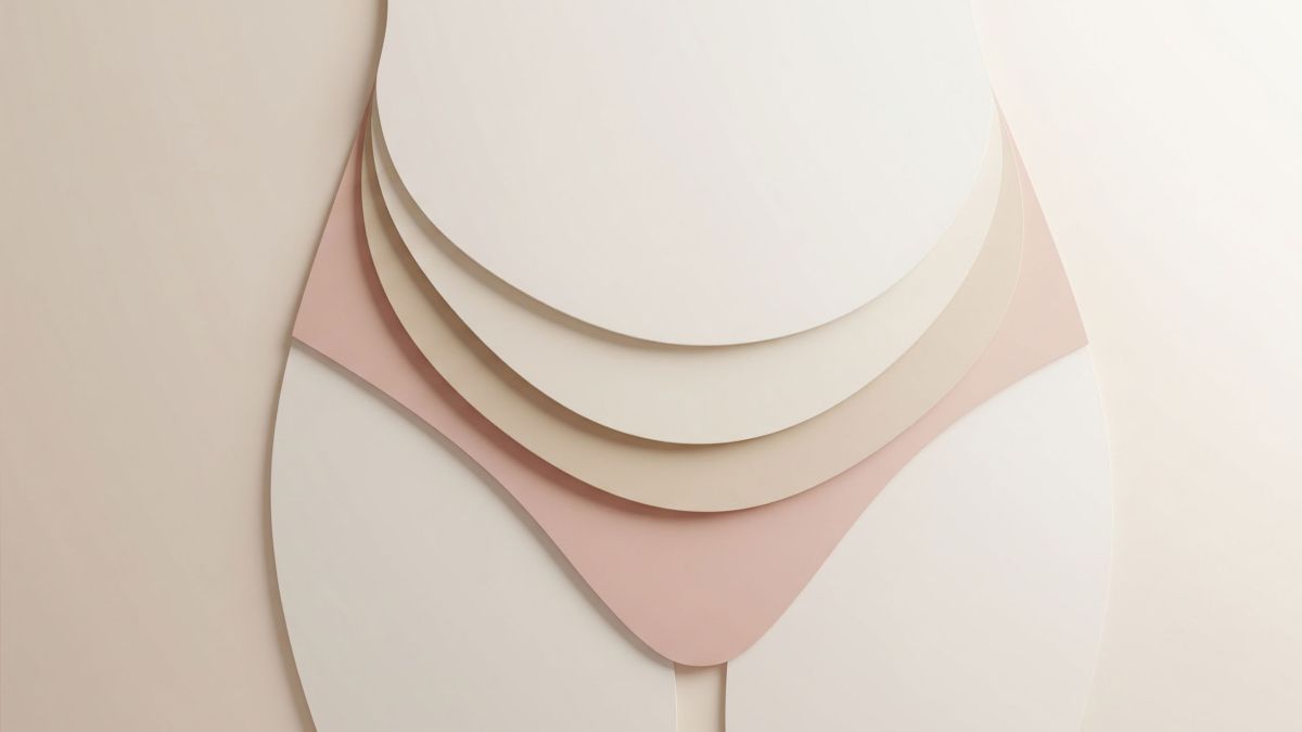 Abstract image with soft, layered shapes representing gentle skincare for sensitive vulvar skin.