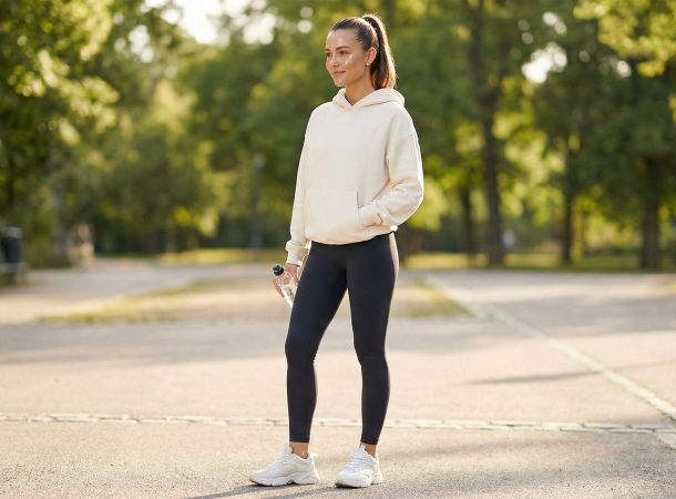 A confident woman in modern athleisure