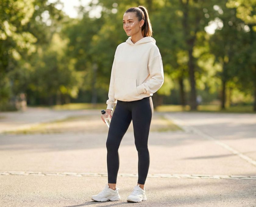 A confident woman in modern athleisure