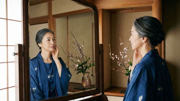 人生の歩みと身体の変化を見つめる優雅な成熟した女性