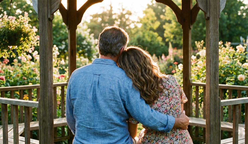 Two hands holding each other on a bed representing intimacy and support in marriage.