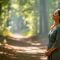 Woman walking peacefully in a park, reflecting on self-acceptance