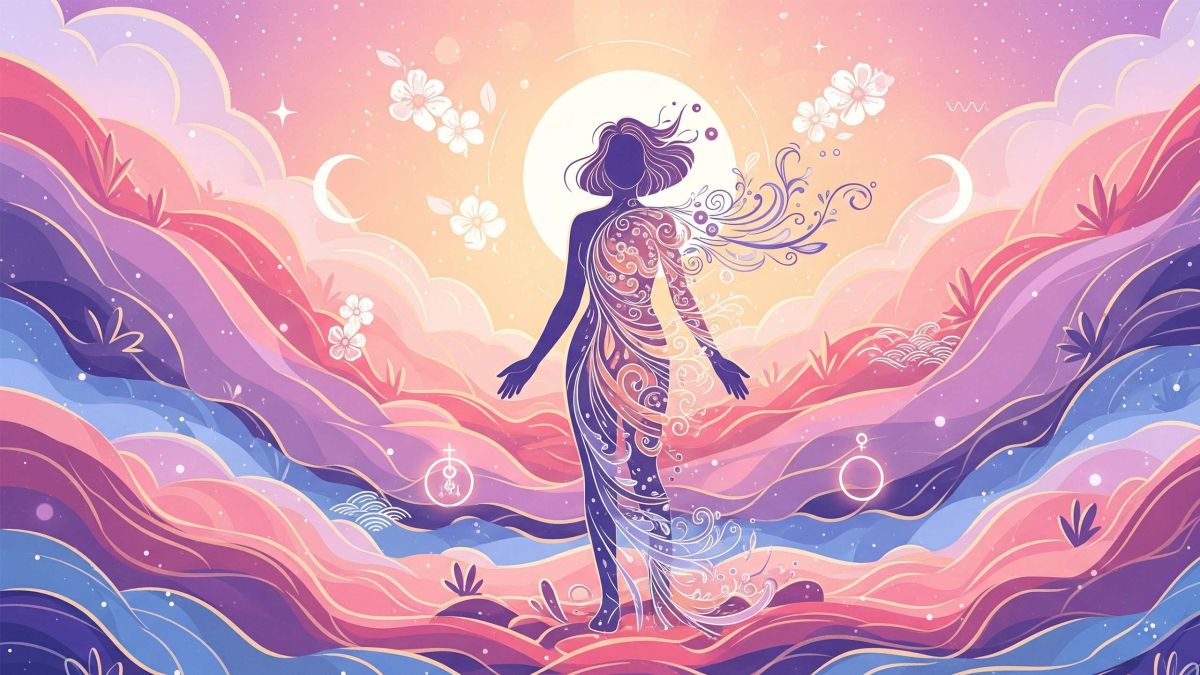 Sanfte neutrale Illustration, die vaginale Gesundheit und hormonelles Gleichgewicht suggeriert