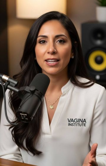 Portrait of a woman doctor speaking during a recorded interview about women's health