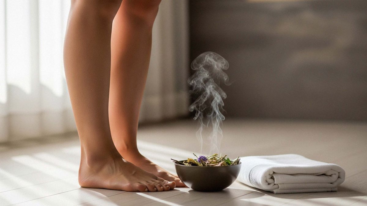 Recipiente con hierbas y vapor simbolizando la práctica de vaporización vaginal.