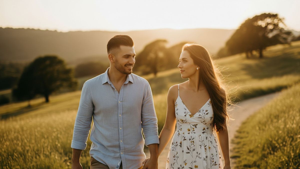 Un couple marchant ensemble, symbolisant le parcours plein d'espoir et partagé de la compréhension de la fertilité.