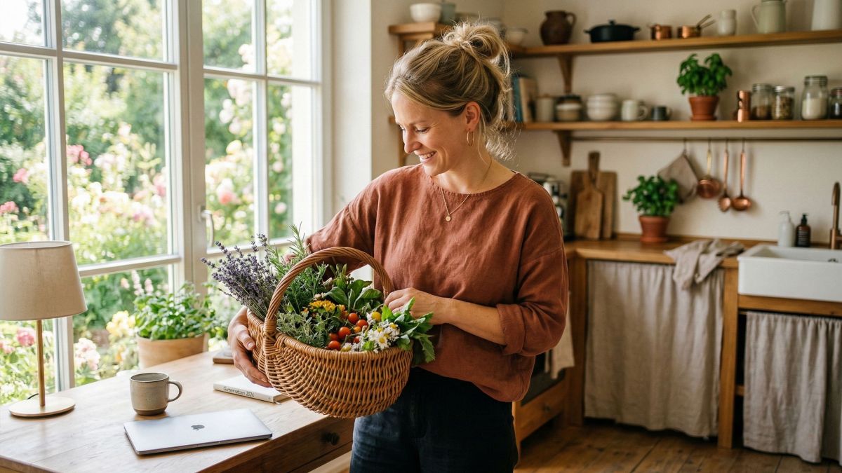 Eine moderne Frau, die Familie und häusliches Leben in ruhiger Atmosphäre vereint und den Lebensstilwandel 2026 symbolisiert.