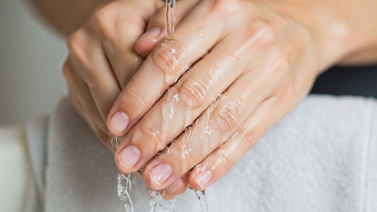 Mains et serviette douce illustrant une hygiène intime délicate