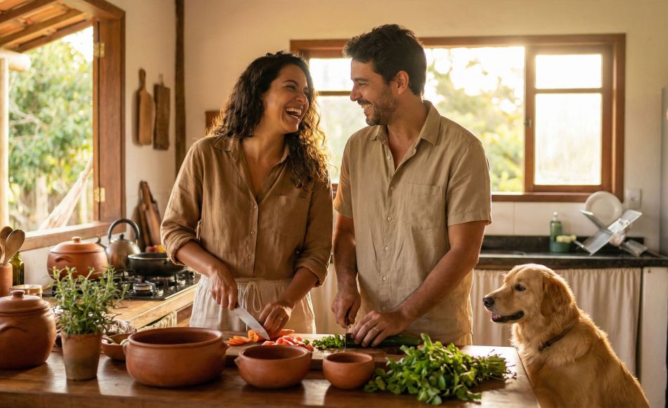 Uma mulher moderna e tradicional refletindo sobre sua jornada para encontrar um parceiro saudável e tradicional.