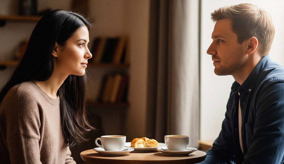 Couple having a heartfelt conversation at home