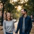 Couple se tenant la main et souriant en marchant ensemble