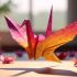 A vibrant origami crane symbolizing love.
