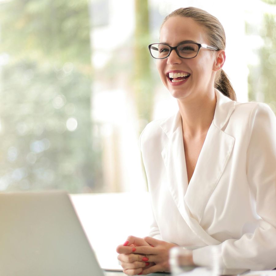 Confident woman in professional office setting