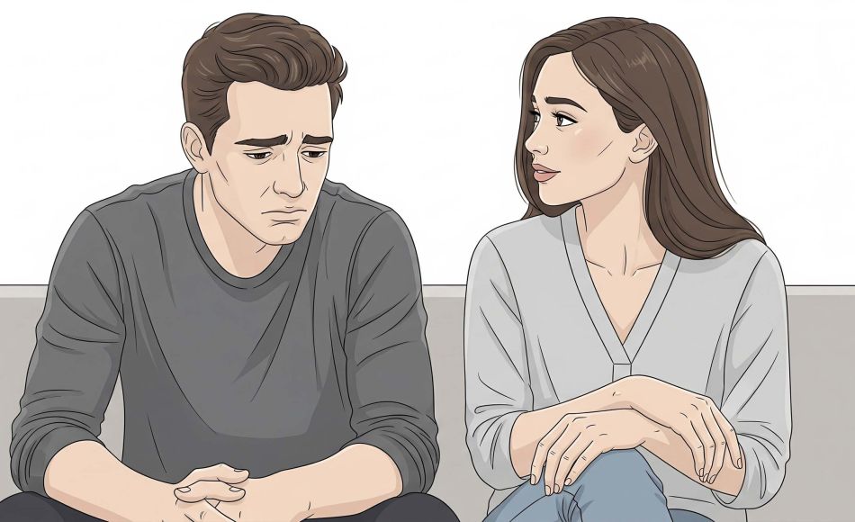 A couple having a calm conversation in an intimate setting.