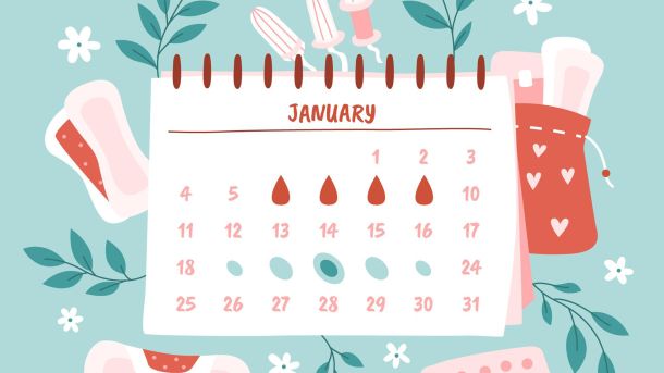 Menstrual cycle calendar with highlighted dates and feminine accessories by freepick